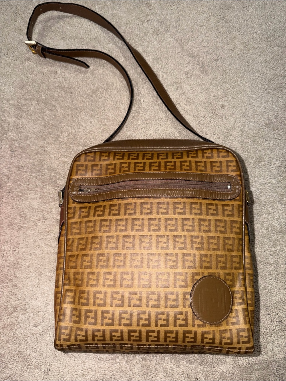 Fendi Tan & Brown FF Logo Messenger Bag